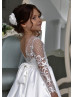 Sheer Long Sleeve Ivory Lace Satin Flower Girl Dress